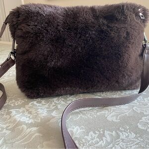 Luxe Dark Brown Faux Fur Crossbody Bag